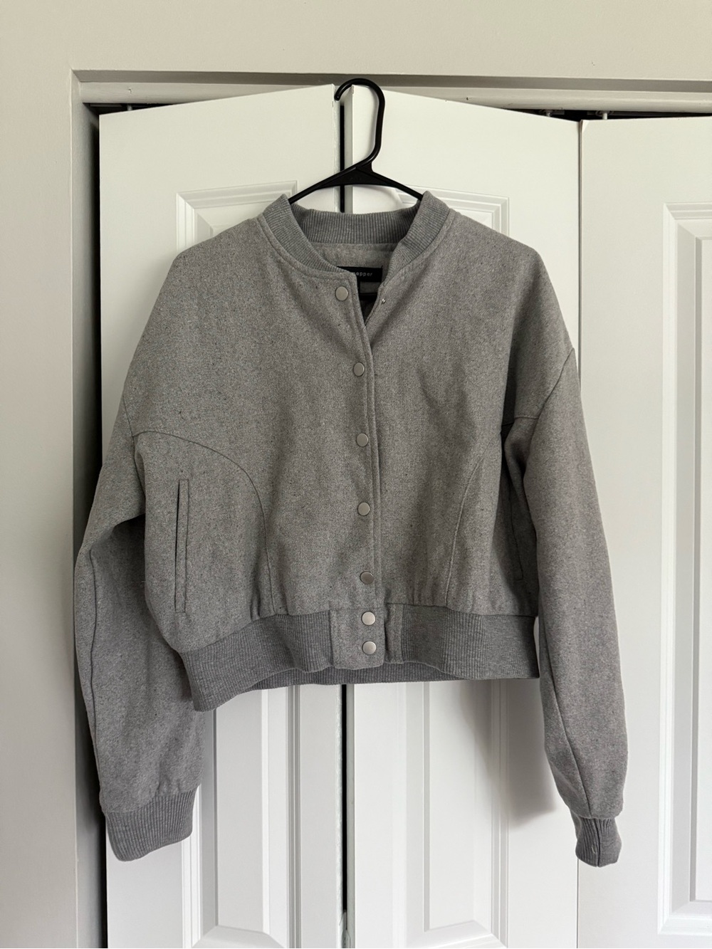 Blu Pepper Gray Cropped Snap-Front Bomber Jacket